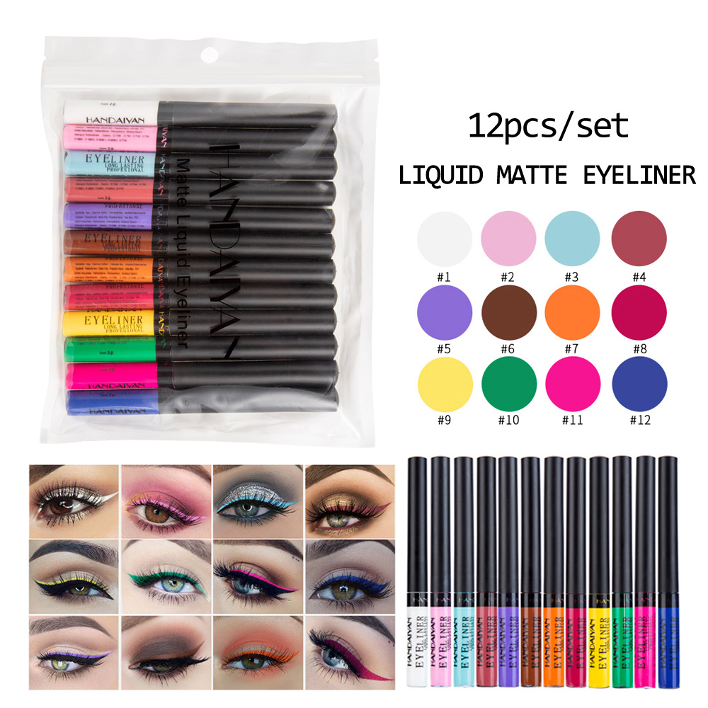 HANDAIYAN 12PCS Liquid Eyeliner Colourful Waterproof Matte Eye Cosmetics Shadow Eyeliner Image 1